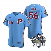 Phillies 56 Zach Eflin Blue Nike 2022 World Series Flexbase Jersey,baseball caps,new era cap wholesale,wholesale hats